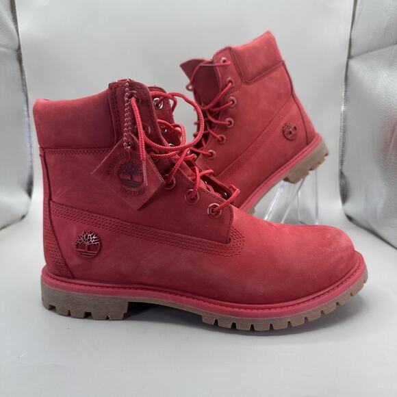 Timberland Premium Boots Womens Size 9 US Red 6 Inch Waterproof Nubuck A1JGJ - Picture 1 of 10